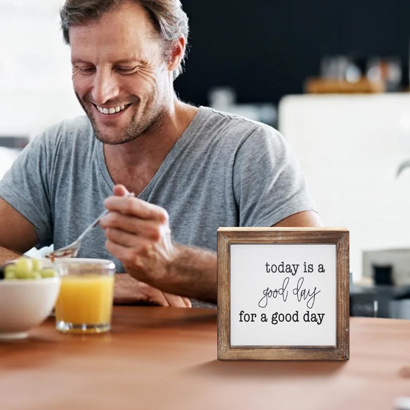 MACVAD Today is A Good Day for A Good Day Inspirational Wood Box Sign for Home Decor,Freestanding Mini Wood Block Sign for Desk,Shelf or Wall Display 6" x 6" x 1.57" - Image 3